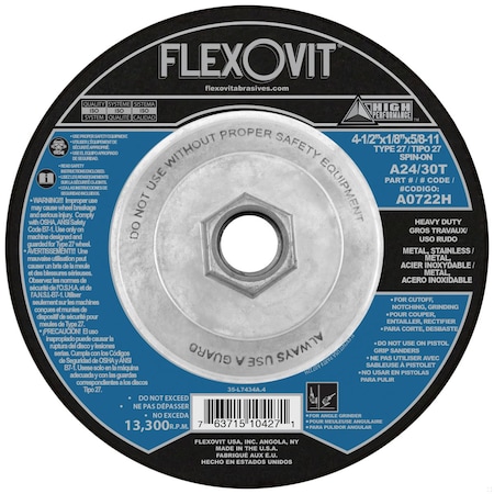 Flexovit DEPRESSED CENTER COMBINATION WHEEL A0722H